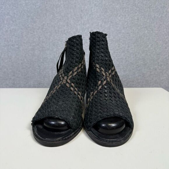 Sam Edelman Women's Size 10 Black Leather Brocade Caged Open Toe Heels Boots - Picture 2 of 8